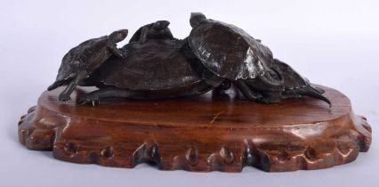 A FINE 19TH CENTURY JAPANESE MEIJI PERIOD BRONZE TURTLES OKIMONO C1900 modelled as young adults