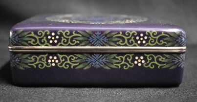 A GOOD 19TH CENTURY JAPANESE MEIJI PERIOD CLOISONNE ENAMEL BOX AND COVER by Taganori, decorated with