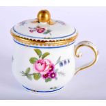 Sevres custard cup and cover painted with floral sprays, crown L’s in red, fP mark. 7.5x6.5cm.