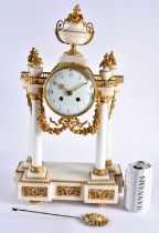 A LARGE 19TH CENTURY FRENCH ORMOLU AND WHITE MARBLE MANTEL CLOCK. 46 cm x 18 cm.
