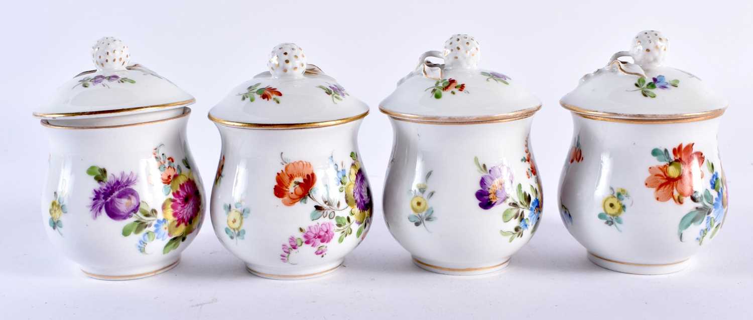 Pre-1891 Set of four French custard cups and covers with original tray painted with flowers, - Image 7 of 9