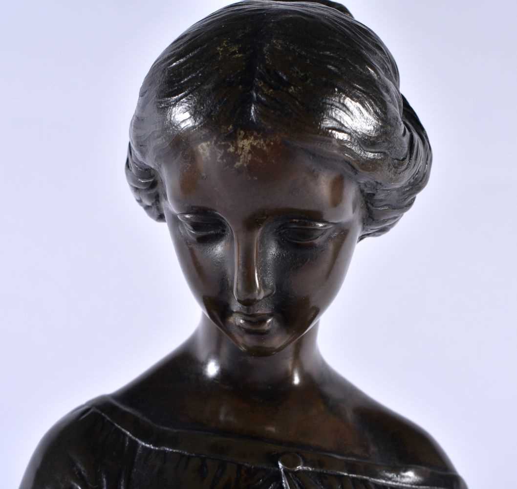 Guillaume Deniere (C1900) Bronze, Lady feeding chicks. 48 cm high. - Image 2 of 7