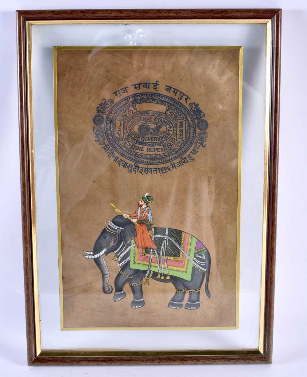 AN INDIAN PAINTED ONE RUPEE JAIPUR GOVERNMENT REVENUE STAMP. 40 cm x 28 cm.