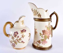 TWO ROYAL WORCESTER BLUSH IVORY JUGS. Largest 25 cm x 14 cm. (2)