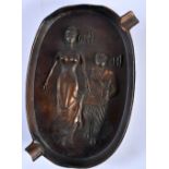 A CHARMING VINTAGE COPPER AND LEAD OH AH EROTIC ASHTRAY. 15 cm x 10 cm.