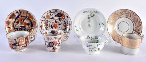 FOUR EARLY 19TH CENTURY WORCESTER CUPS AND SAUCER including Flight Barr & Barr & Chamberlains. (8)