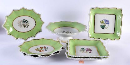 AN EARLY 19TH CENTURY WORCESTER FLIGHT BARR & BARR PART DESSERT SERVICE painted with botanical