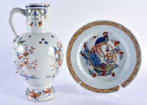AN 18TH CENTURY DELFT GIN GLAZED POLYCHROMED POTTERY BIRD PLATE together with a similar tin glazed