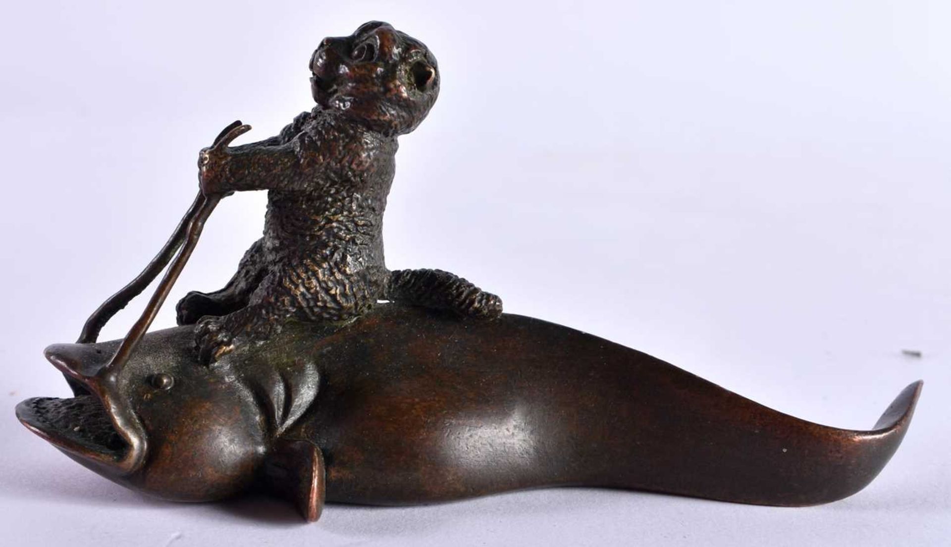 A JAPANESE BRONZE CATFISH OKIMONO. 317 grams. 12 cm x 6 cm.