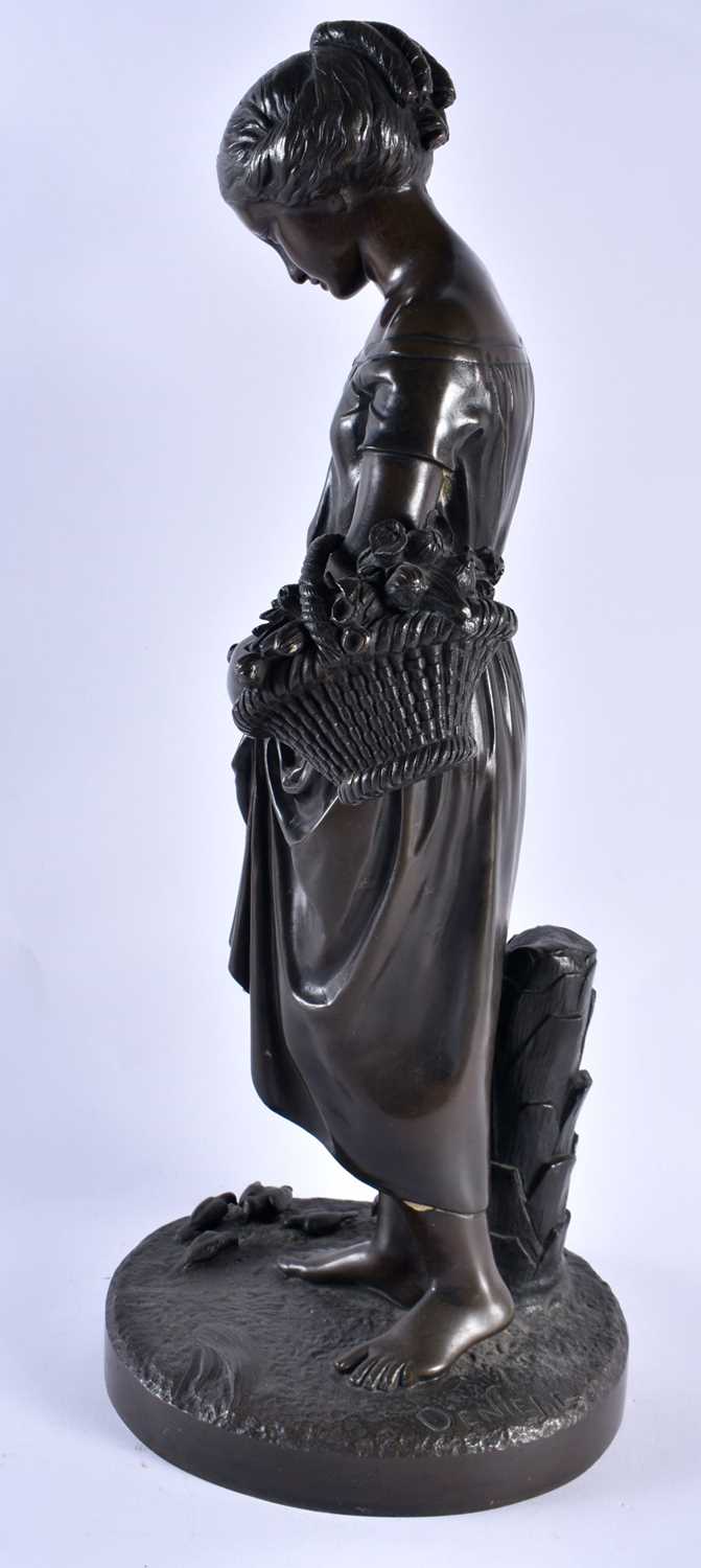 Guillaume Deniere (C1900) Bronze, Lady feeding chicks. 48 cm high. - Image 3 of 7