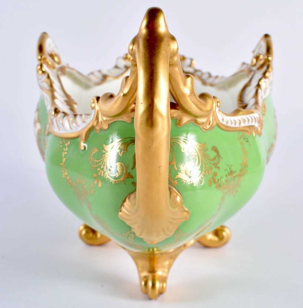Late 19th early 20th century Coalport two handled boat shaped vase decorated with two gilt panels - Image 2 of 5