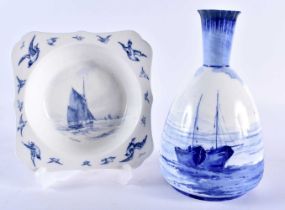 Royal Crown Derby square shaped bowl painted with sailing vessels by WEJ Dean, signed and a Royal