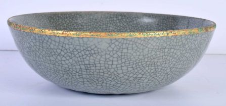 A Chinese Porcelain crackle glazed Celadon bowl decorated with Calligraphy 7.5 x 23 cm.