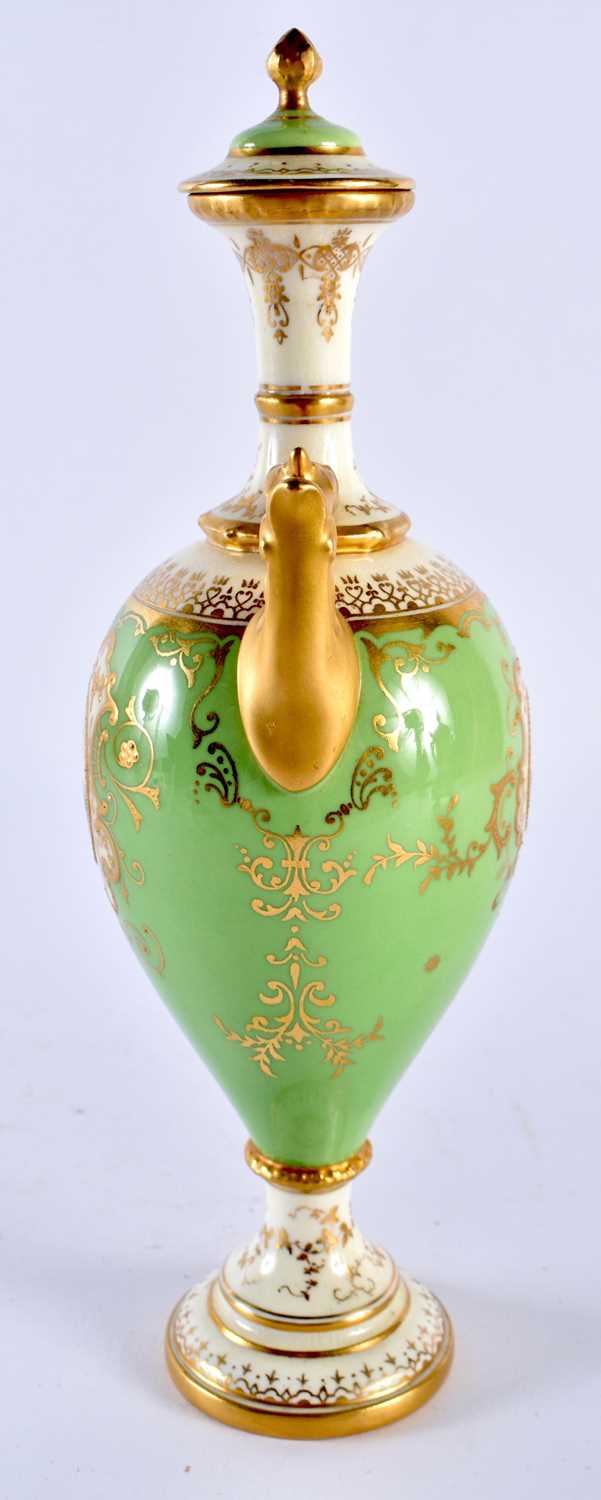 Late 19th early 20th century Coalport apple green vase and cover. 23cm high - Image 2 of 5