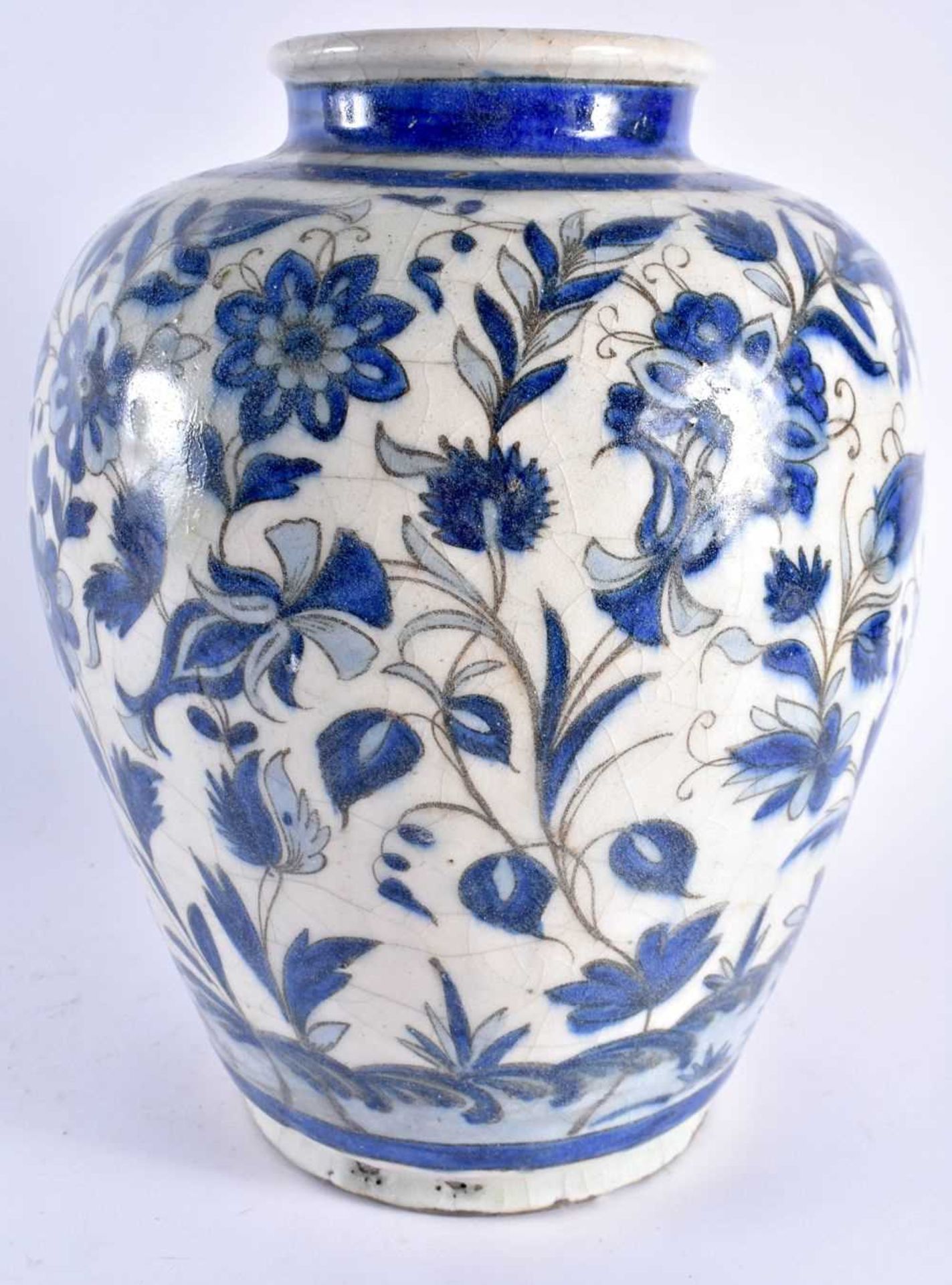 A LARGE 18TH/19TH CENTURY PERSIAN MIDDLE EASTERN ISLAMIC POTTERY VASE painted with floral sprays and - Image 3 of 5