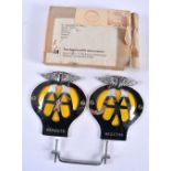 Two Unused AA Car Badges with original packaging and mounting bracket. 11cm x 9.5cm