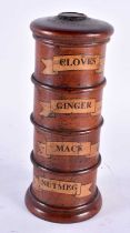 A TREEN WOOD SPICE TOWER together with a cold painted bronze. Largest 19 cm high. (2)