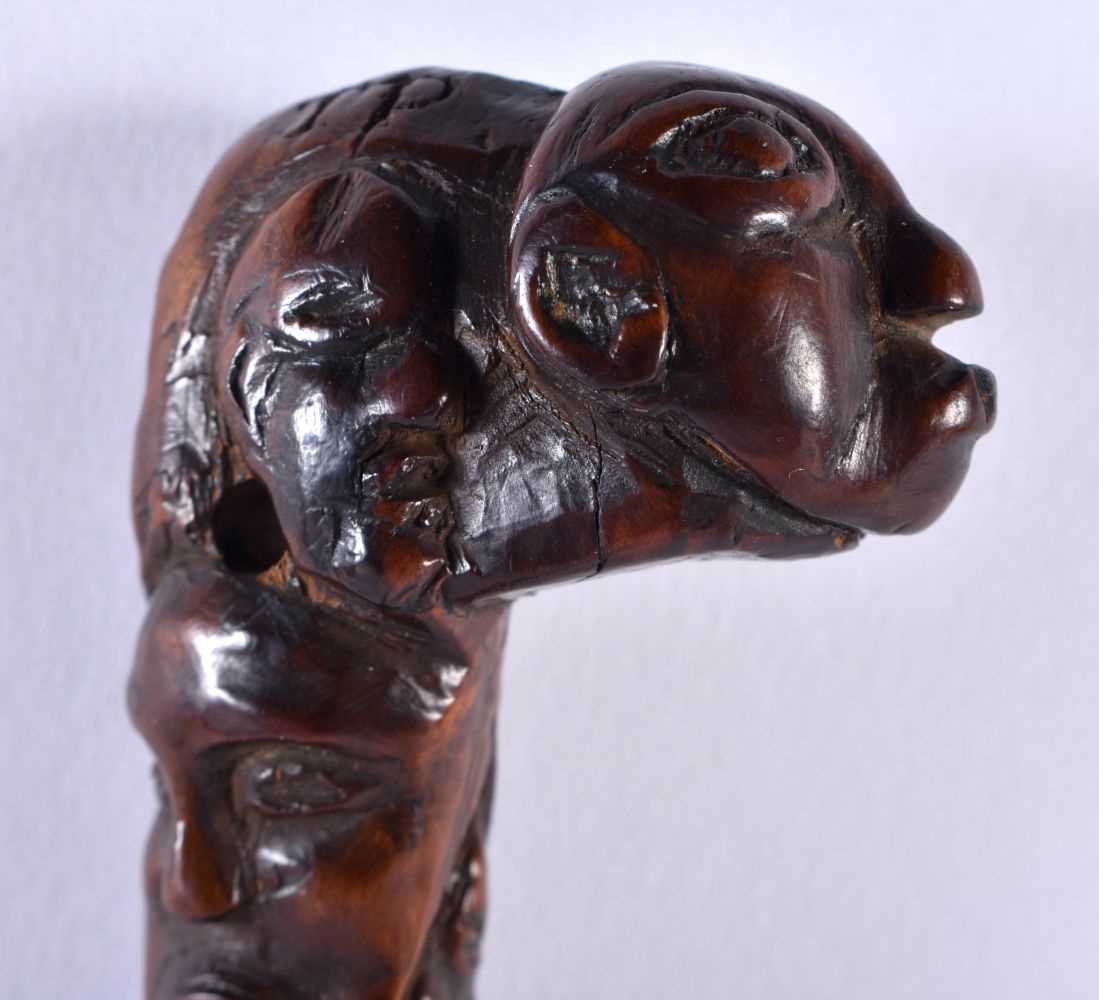 A VERY UNUSUAL 18TH/19TH CENTURY CARVED WOOD MINIATURE STAFF possibly tribal, decorated all over - Image 2 of 9