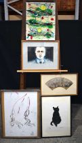 A Canvas artwork by Natasha Boast, together with framed prints, a 19th Century watercolour on a