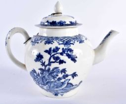 Liverpool teapot and cover printed with blue flowers. 14.5cm