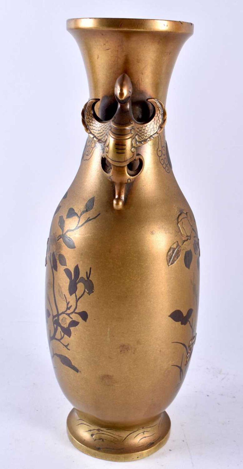 A 19TH CENTURY JAPANESE MEIJI PERIOD MIXED METAL BRONZE VASE decorated with insects and foliage. - Image 4 of 8