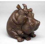 A Japanese bronze Hippo 6cm.