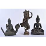 THREE 19TH CENTURY SOUTHEAST ASIAN BRONZE BUDDHA modelled in various stances. Largest 20.5 cm