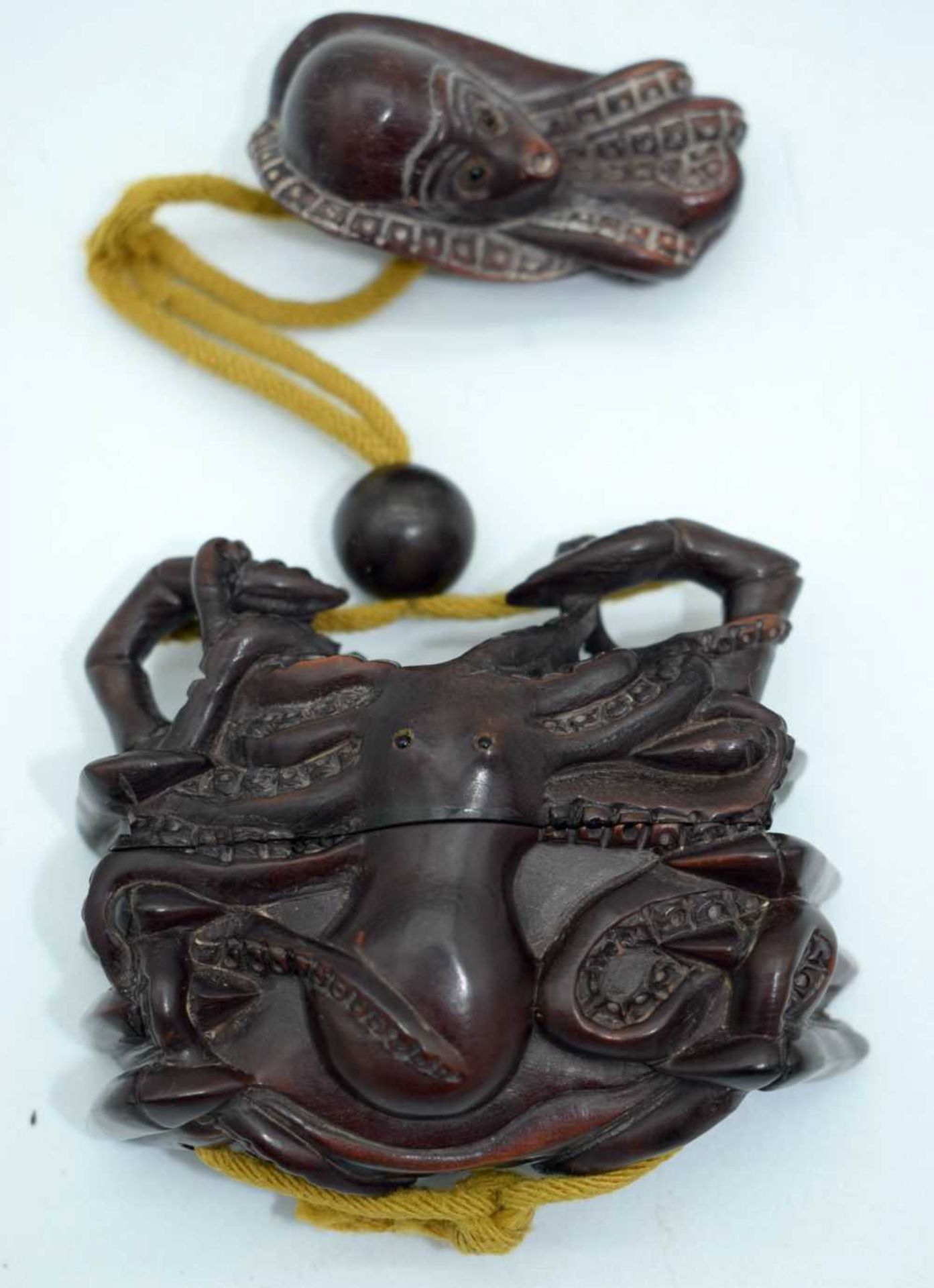 A Japanese Hardwood Inro in the form of a Crab. 6.8cm x 7.6cm x 3.5cm