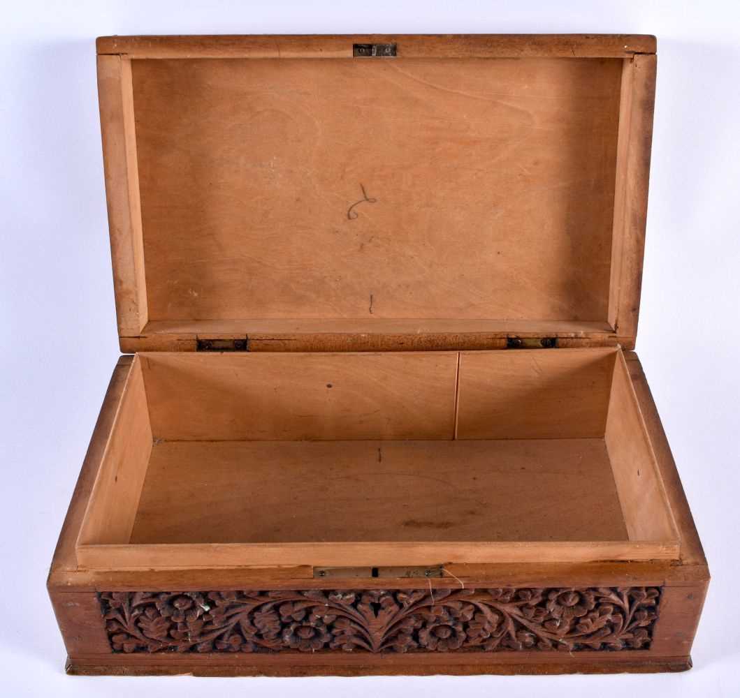 A 19TH CENTURY INDIAN CARVED SANDALWOOD TAJ MAHAL CASKET decorated with foliage and vines. 24 cm x - Image 2 of 5