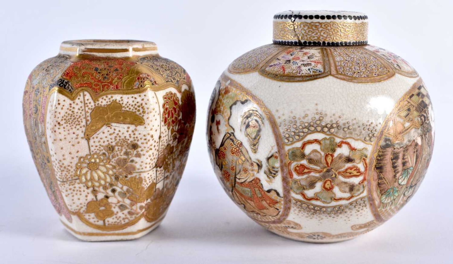 A SMALL 19TH CENTURY JAPANESE MEIJI PERIOD SATSUMA JAR AND COVER together with a similar smaller - Image 2 of 5