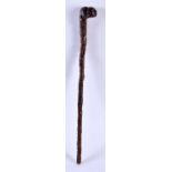 A VERY UNUSUAL 18TH/19TH CENTURY CARVED WOOD MINIATURE STAFF possibly tribal, decorated all over