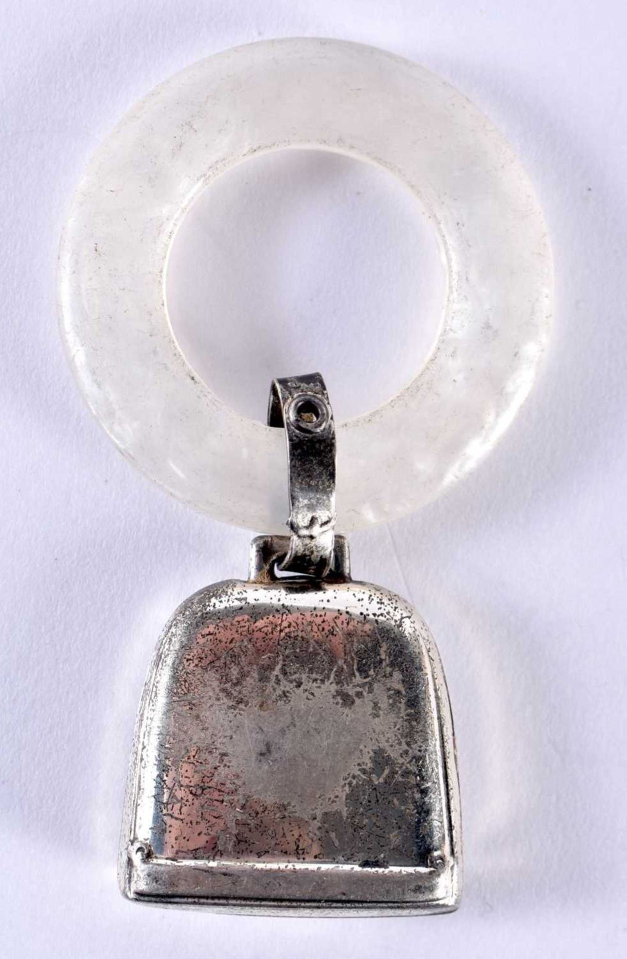 A Silver Babies Rattle and Teething Ring. 7.8cm x 4.2cm, weight 14.1g - Image 2 of 2