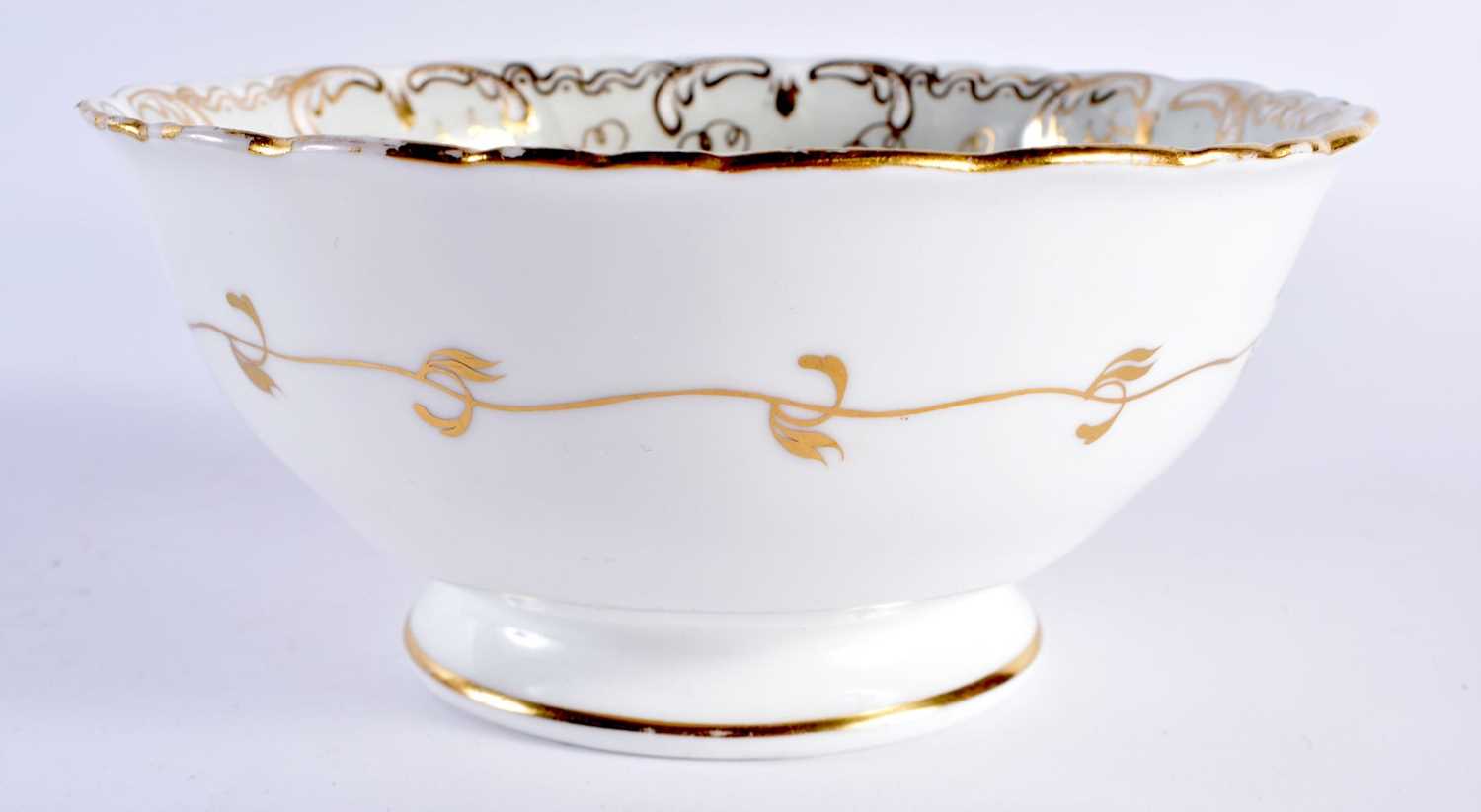 19th century English porcelain bowl painted with an internal landscape under a grey and gilt