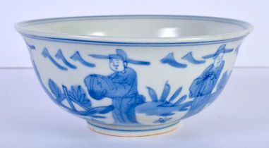 A Chinese Porcelain blue and white bowl decorated with figures 7 x 16 cm