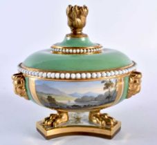 Early 19th century Flight Barr and Barr Worcester inkwell painted with a view of the Straits of