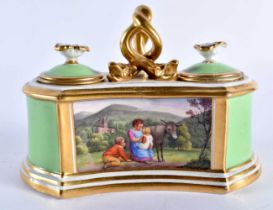 Flight Barr & Barr inkstand, the body with two inkwells and decorated with a hand painted