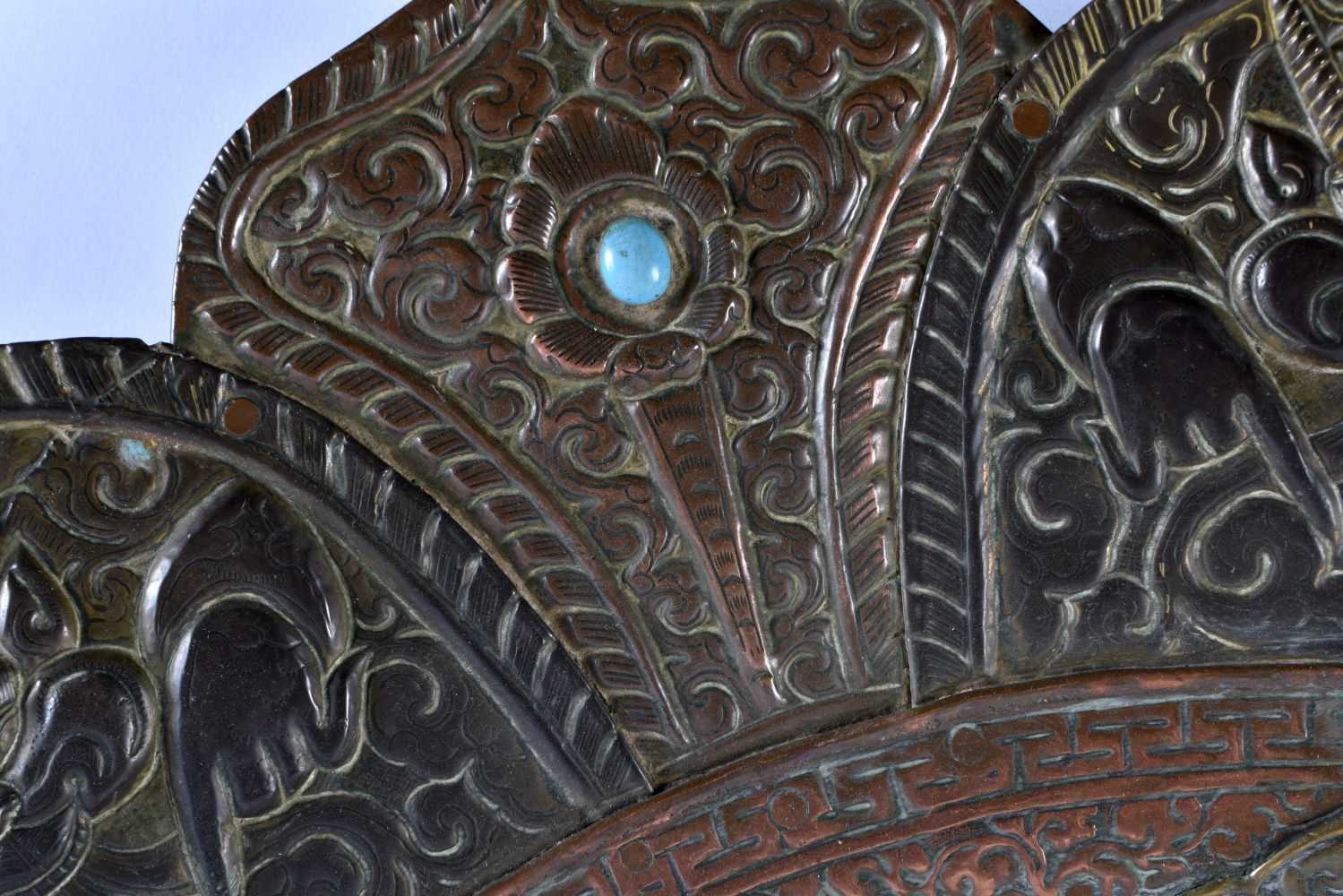 A VERY LARGE 19TH CENTURY INDIAN TIBETAN COPPER AND MIXED METAL CHARGER of monumental proportions, - Image 4 of 6