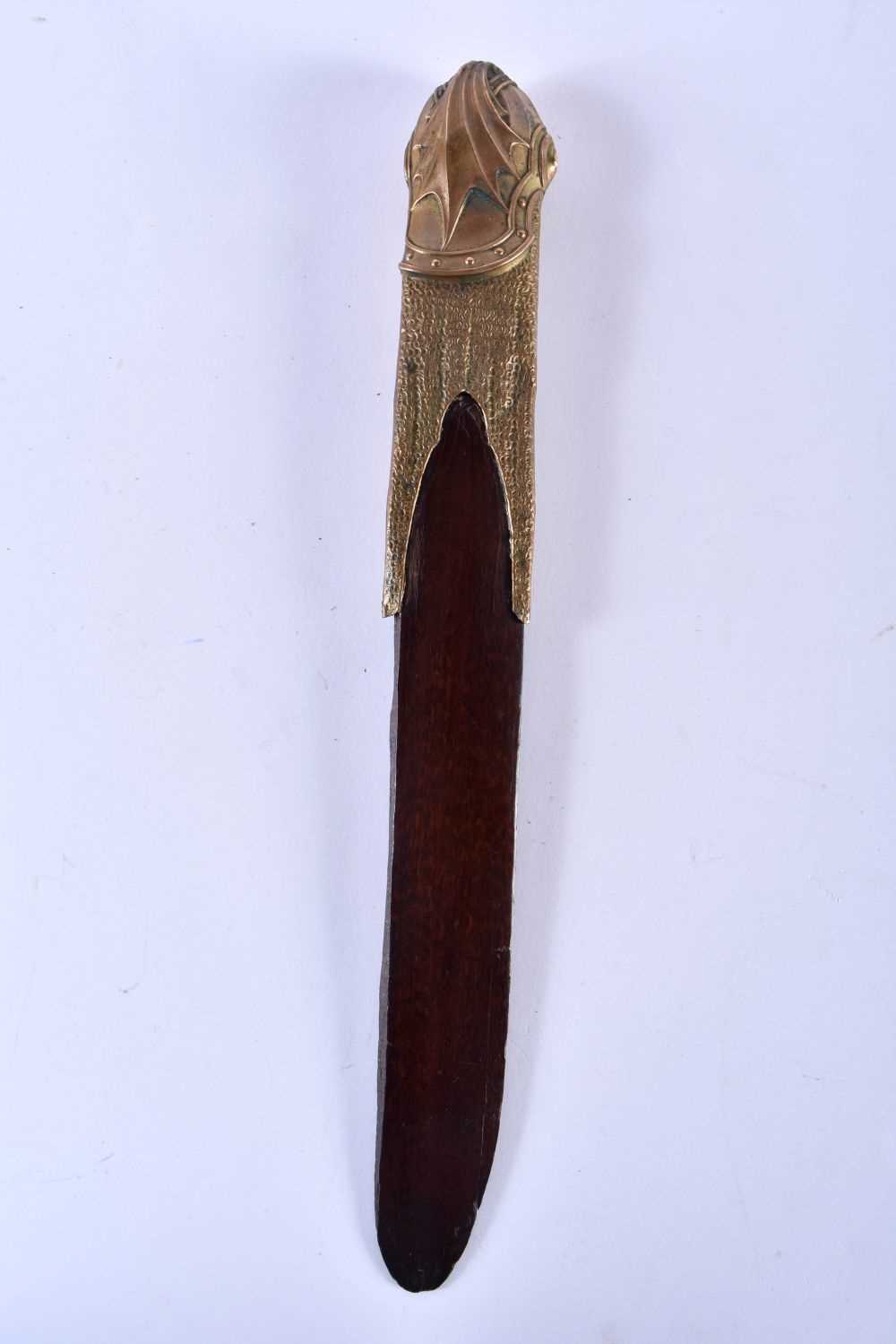 AN ARTS AND CRAFTS GILT MOUNTED WOOD PAPER KNIFE. 28 cm long. - Image 3 of 3