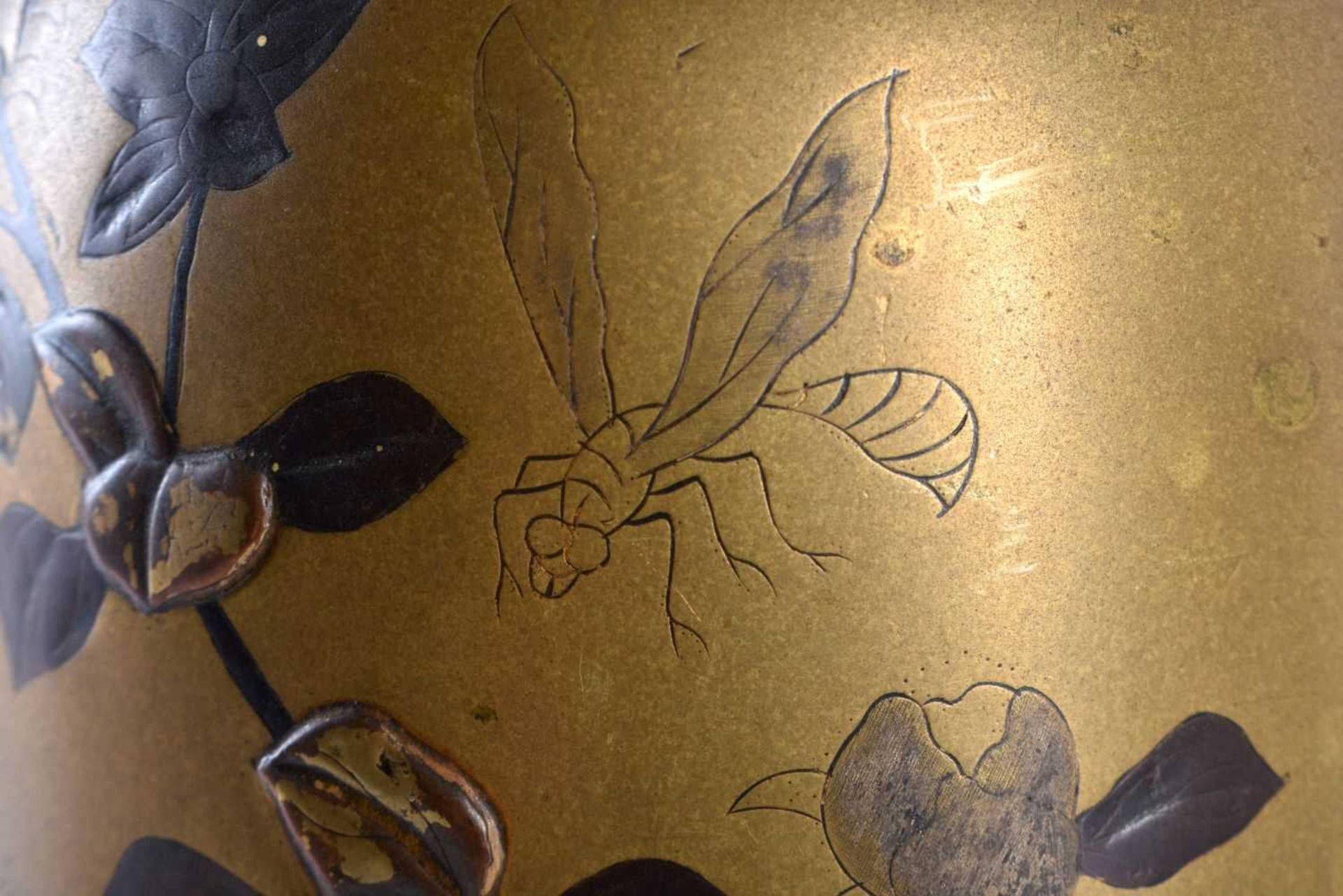 A 19TH CENTURY JAPANESE MEIJI PERIOD MIXED METAL BRONZE VASE decorated with insects and foliage. - Image 6 of 8