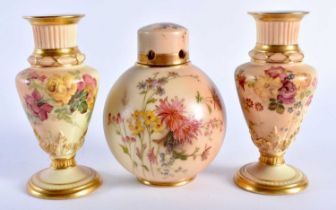 Royal Worcester pot pourri and cap cover painted with flowers on a blush ivory ground date mark