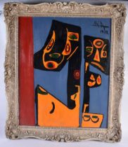 Mia (20th Century) Oil on board, Abstract figures. 75 cm x 65 cm.