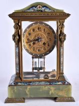 A LARGE LATE 19TH CENTURY FRENCH ONYX AND CHAMPLEVE ENAMEL MANTEL CLOCK formed with putti and
