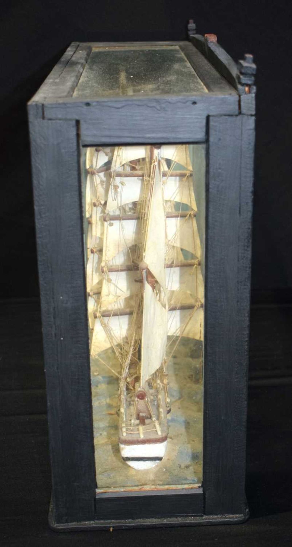 A glass cased model of a 19th Century 3 masted French sailing ship "Bretagne" 35 x 53 x 16 cm. - Image 3 of 4