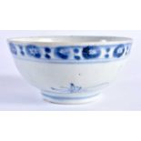 A CHINESE MING DYNASTY BLUE AND WHITE PORCELAIN BOWL painted with motifs. 10 cm diameter.