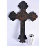 AN ARTS AND CRAFTS CAST SHEET IRON CRUCIFIX formed with floral motifs. 45 cm x 27 cm.
