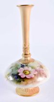 Royal Worcester bottle vase by Cole, signed, painted with dog rose and other flowers, blush ivory