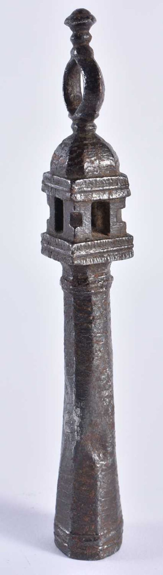 AN 18TH CENTURY MIDDLE EASTERN ISLAMIC IRON TURKISH SCULPTURE formed as a column. 18 cm high. - Image 4 of 5