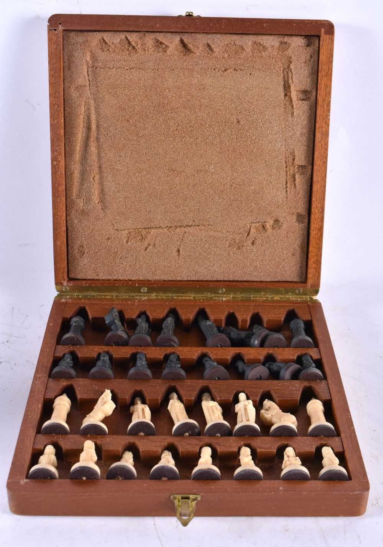 A BOXED CHESS SET. Board 20 cm square closed. - Image 2 of 3