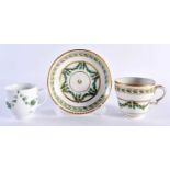 18th century Bristol coffee cup with green festoons hanging from loops, feint ‘B’ mark and a