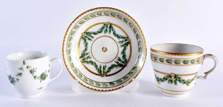 18th century Bristol coffee cup with green festoons hanging from loops, feint ‘B’ mark and a